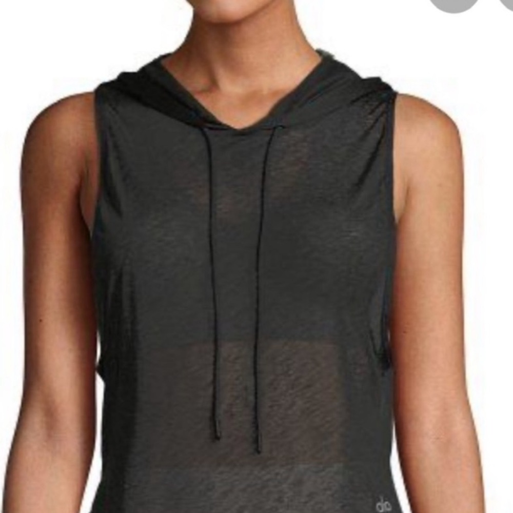 Black Sleeveless Hooded Tank Top